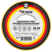 Изолента ПВХ KRANZ профессиональная, 0.18х19 мм, 20 м, желто-зеленая (10 шт./уп.)